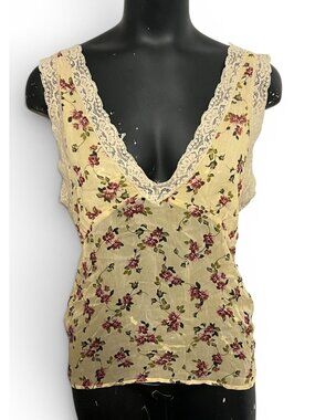 NEW Zara Floral Lace-Trimmed V-Neck Tank Top Yellow and Red Roses Size Small